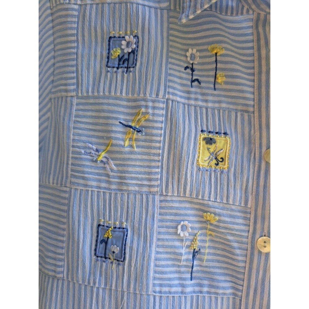 Koret Francisca Ss Button Blue White  Dainty Flower Applique Bod 16W PLUS